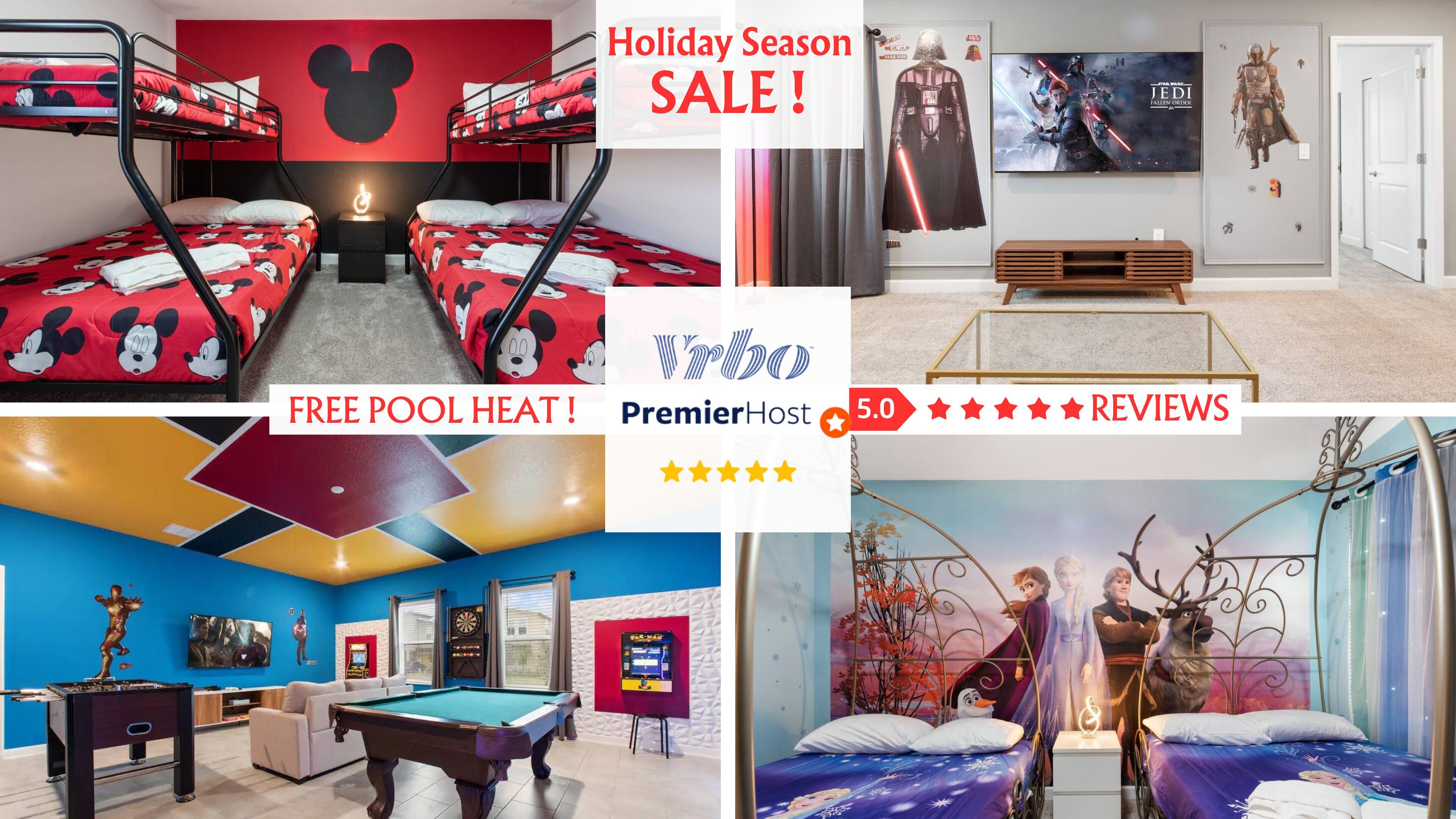 Dream Disney family Villa near Disney Game Room, Theme rooms & free heated pool!
