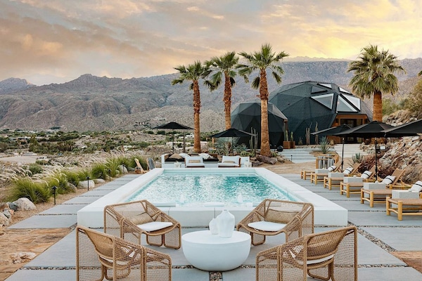 Welcome to Perch, the most unique, luxury vacation home in the California Desert.
Enjoy a 40-ft modern pool with unparalleled views of the local mountains