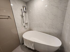 Séchoir à cheveux, serviettes fournies, savon, shampooing