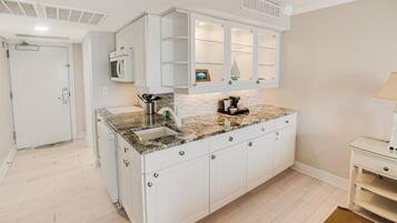 Fridge, microwave, coffee/tea maker