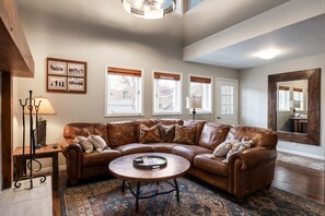 TV, caminetto, libri, impianto stereo