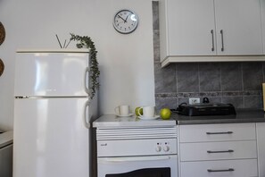 Fridge, microwave, oven, coffee/tea maker