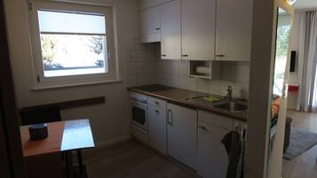 KĂŒhlschrank, Ofen, Herdplatte, Wasserkocher mit Kaffee-/Teezubehör