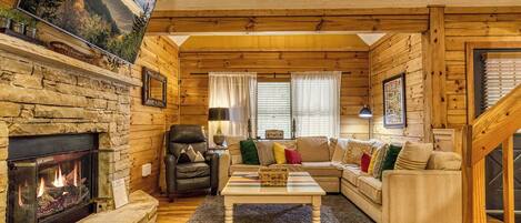 Smart TV, fireplace, video games, DVD player