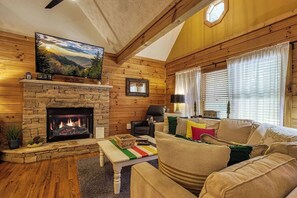 Smart TV, fireplace, video games, DVD player