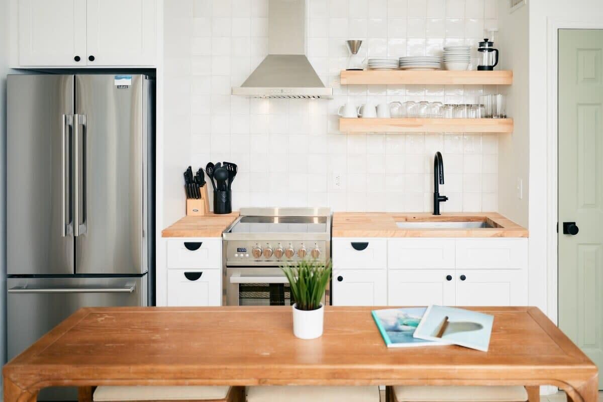 Fridge, stovetop, cookware/dishes/utensils