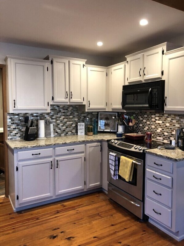 Frigorífico, microondas, horno y placa de cocina