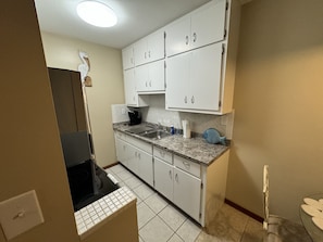 Frigorífico, microondas, horno y placa de cocina