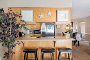 Fridge, microwave, coffee/tea maker - Pebble Beach B-204, Almost Oceanfront Condo in Emerald Isle, NC! (Emerald Isle)
