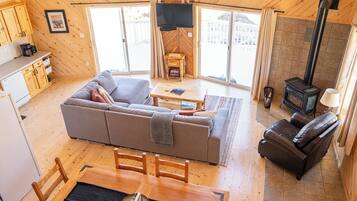 TV, fireplace, DVD player, books