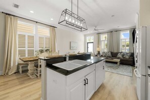 Fridge, microwave, oven, stovetop - 4806 Hispaniola St. 3 Kings - 4 Twins - Private Heated Pool! 2 Minute Walk to the Sand! (Panama City Beach)