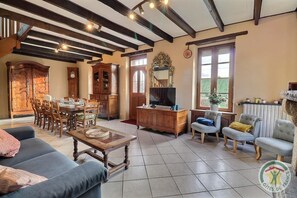 Televisión, chimenea y libros 