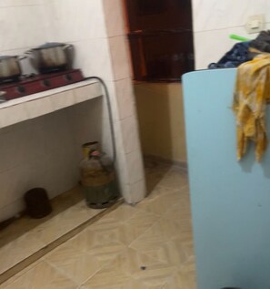 Fridge, dishwasher, cookware/dishes/utensils