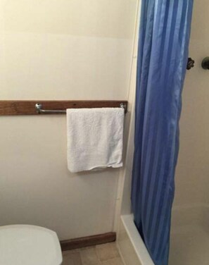 Shower, towels, soap, shampoo