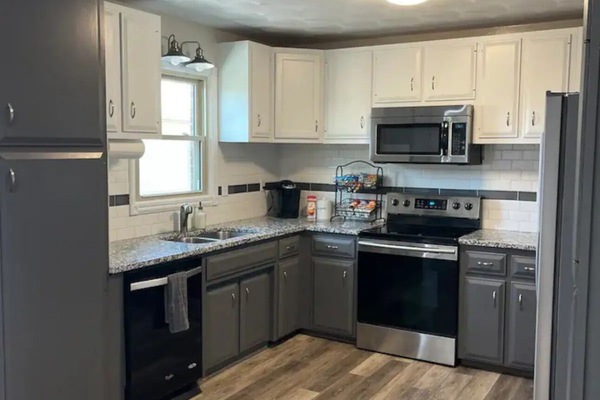 Frigorífico, microondas, horno y placa de cocina