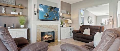TV, fireplace, offices