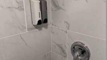 Regadera, secadora de cabello, toallas, shampoo