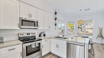 Fridge, microwave, oven, dishwasher