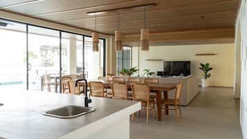Villa | Private kitchen | Fridge, microwave, oven, stovetop