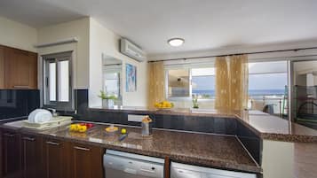 Fridge, microwave, oven, dishwasher