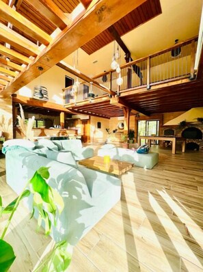 Smart TV, fireplace, video-game console, table tennis