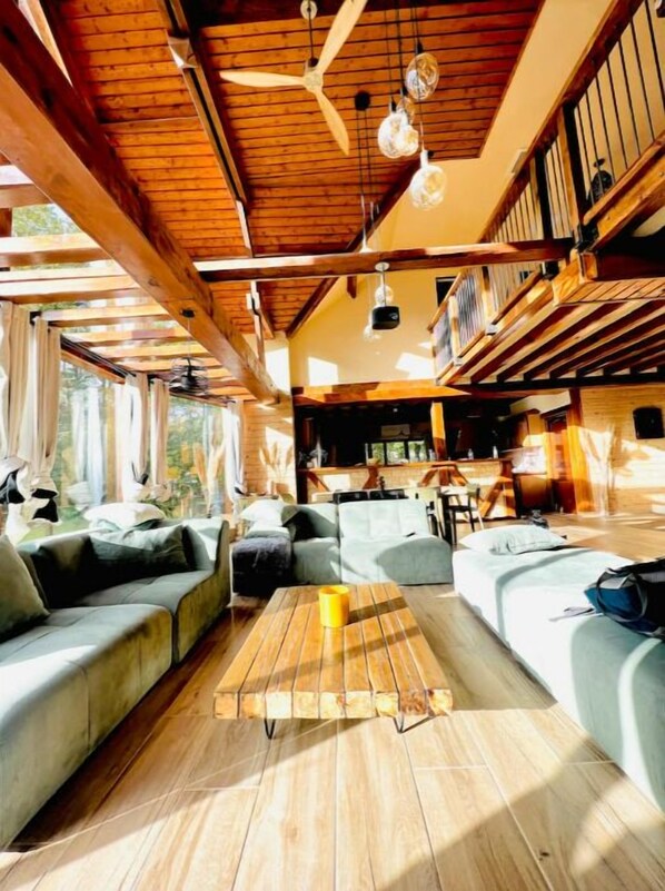 Smart TV, fireplace, video games, ping pong
