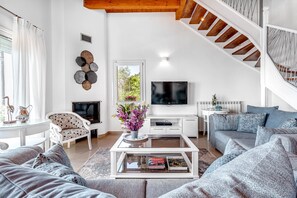 TV, fireplace - Ocean View Luxury Villa Nefeli (Kontogialos)