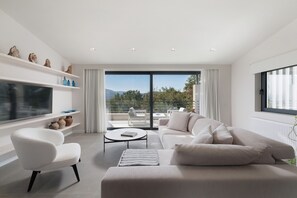 Una televisión, una chimenea