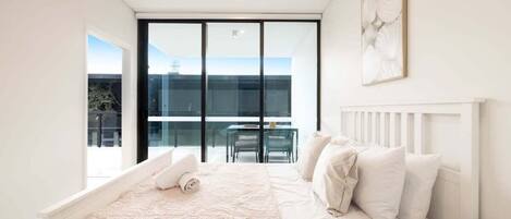 1 bedroom, desk, iron/ironing board, travel cot