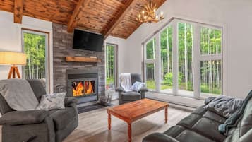 TV, fireplace, table football