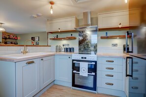 Fridge, microwave, oven, coffee/tea maker