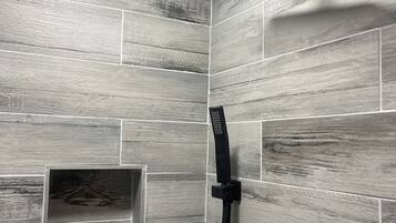 Shower, towels, soap, shampoo