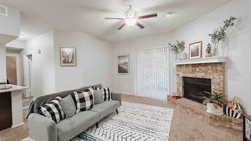 TV, fireplace