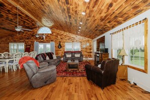 Smart TV, fireplace, foosball