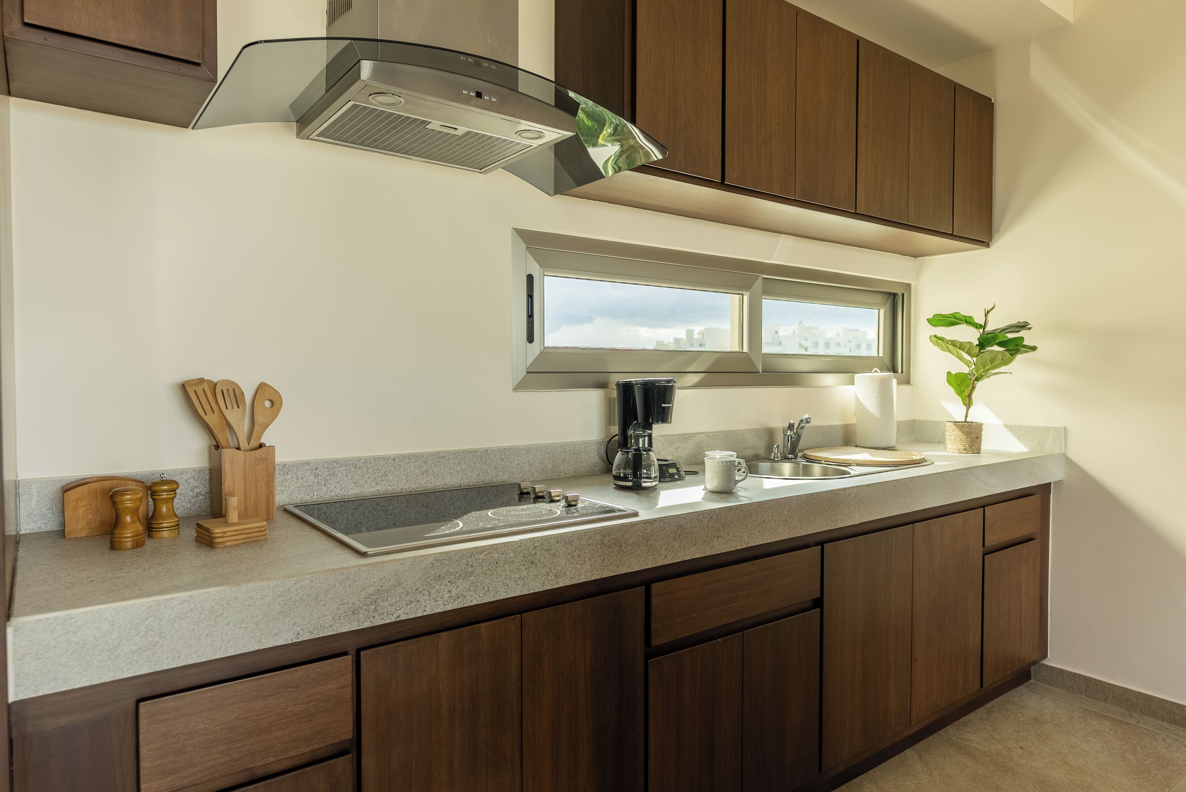 Fridge, microwave, oven, coffee/tea maker