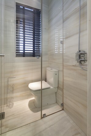 Sèche-cheveux, serviettes fournies, savon, papier toilette