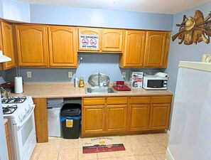 Full-size fridge, microwave, oven, stovetop