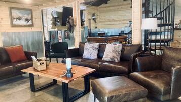 Smart TV, fireplace, video games, DVD player