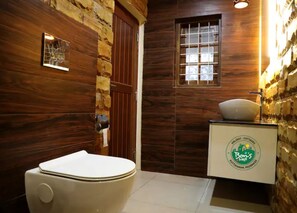 Douche, serviettes fournies, papier toilette