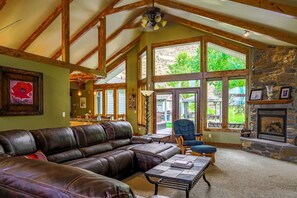 Smart TV, fireplace, video games, DVD player