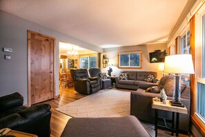 Smart TV, chimenea, reproductor de DVD y libros 