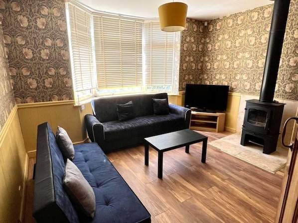 TV, fireplace