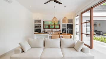 Villa, 2 Bedrooms | Living area | 50-inch TV with cable channels, fireplace