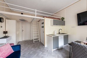 Studio, 1 Schlafzimmer, Küche | Eigene Küche | Mikrowelle, Geschirrspüler, Kochgeschirr/Geschirr/Besteck, Küchenrolle