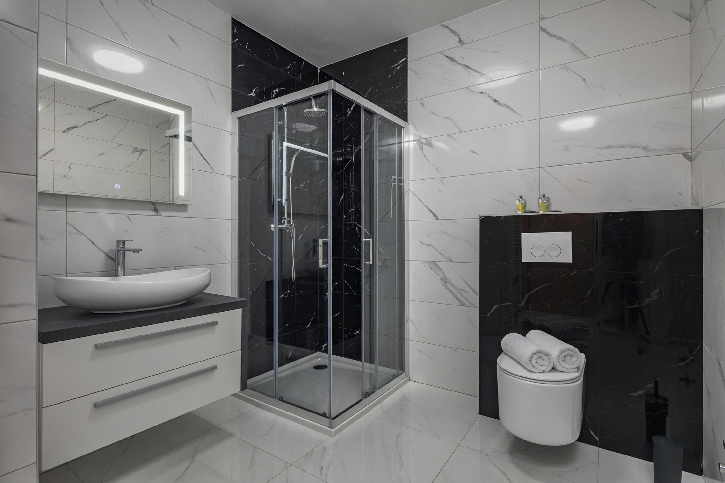 Family Room, Multiple Bedrooms, Sea Facing (Family Resort Santa Maria II Room 201) | Bathroom | Shower, hair dryer, towels, soap