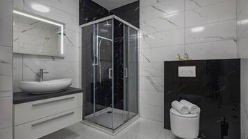 Family Room, Multiple Bedrooms, Sea Facing (Family Resort Santa Maria II Room 201) | Bathroom | Shower, hair dryer, towels, soap
