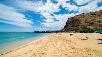 Plage à proximité, chaises longues, serviettes de plage
