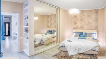 1 bedroom, desk, laptop workspace, iron/ironing board