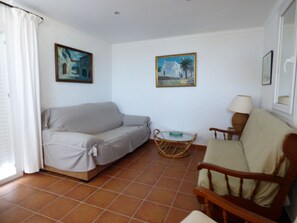 Télévision, cheminée, chaîne hi-fi