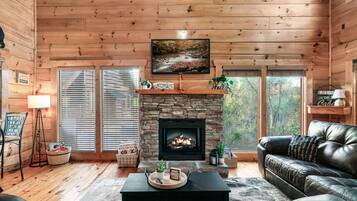 Smart TV, fireplace, video games, DVD player